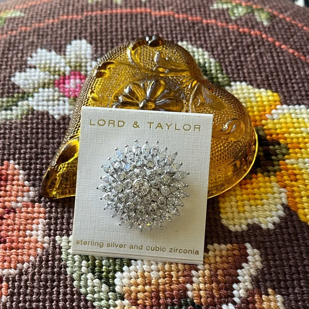 Lord & Taylor Silver Cubic Zirconia Sunburst Brooch - Picture 1 of 4